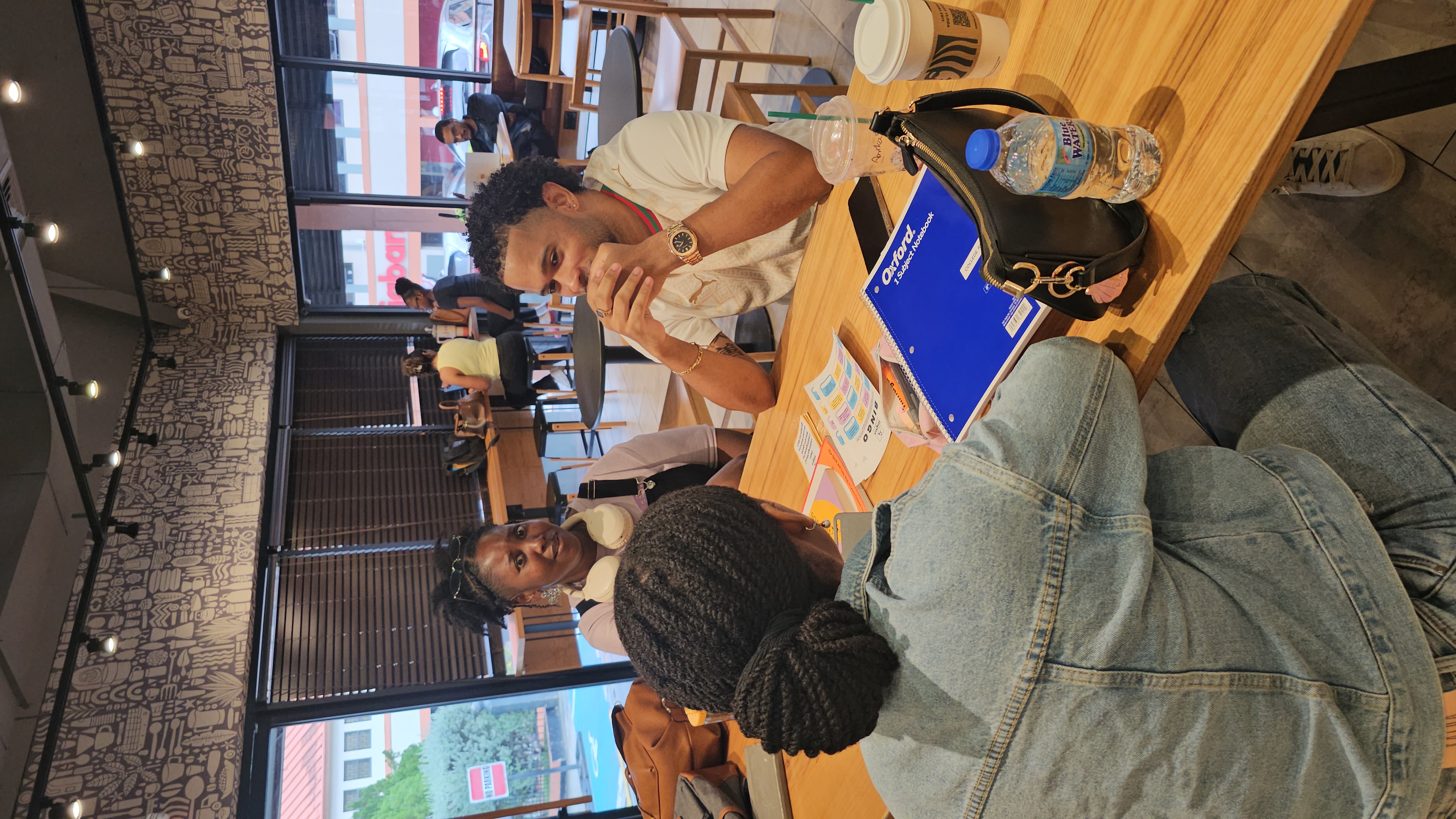People gathered in a language conversation group